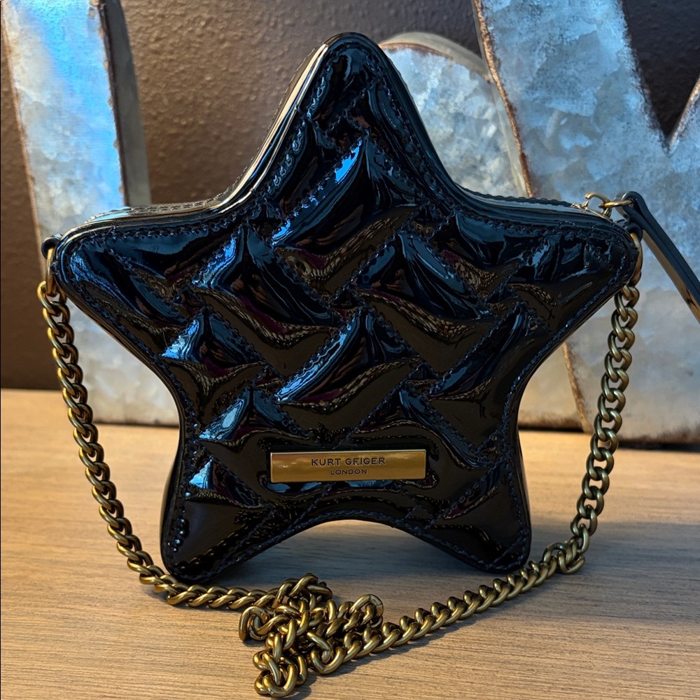 Kurt Geiger Black Star Clutch with Gold Chain